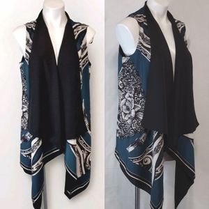 DKNY XS/S Convertible Scarf Top Vest Open Front Handkerchief Hem Flowy Elegant